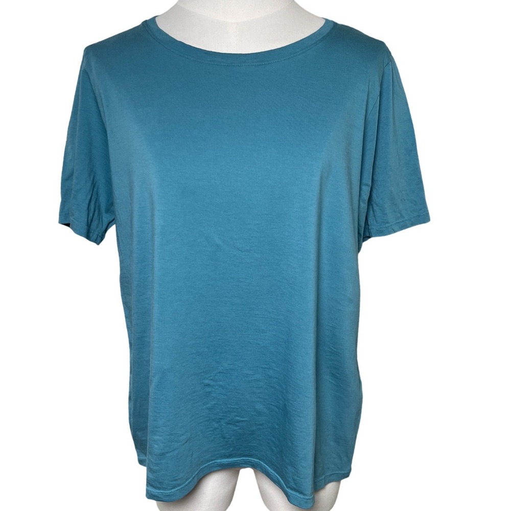 Eileen Fisher Aqua Blue Organic Cotton‎ Tee Minimalist Short Sleeve M